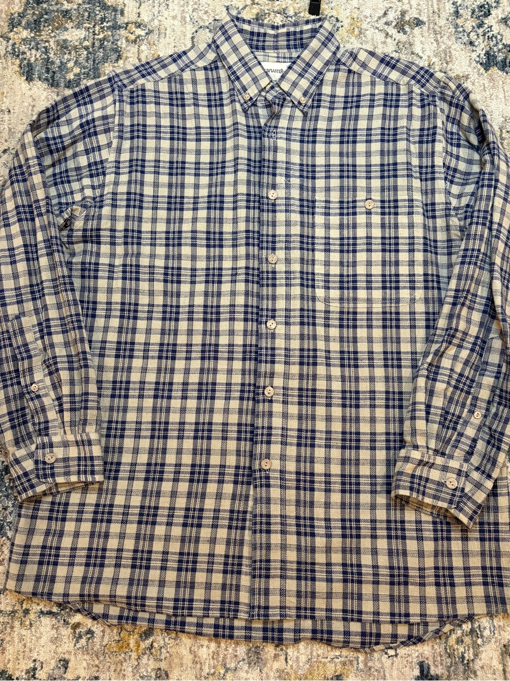Vintage 90s Fieldmaster Plaid Shirt Mens Medium 100% Cotton Button Up Sears Blue